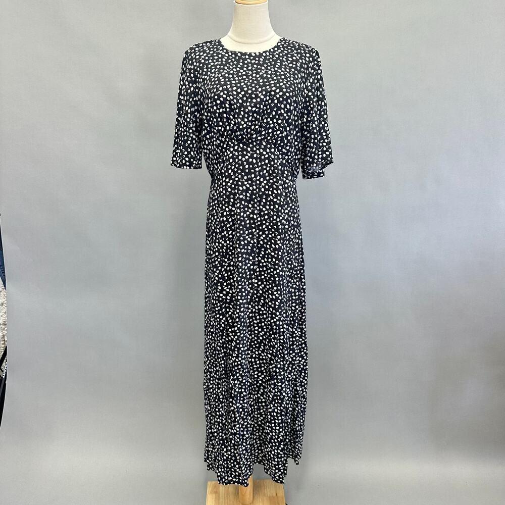 Topshop Austin black & white dot‎ print flutter sleeve maxi dress size 10 NWT